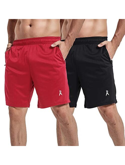 Priessei Men's 7" Workout Running Shorts Athletic Lightweight Gym Shorts with Zip Pockets