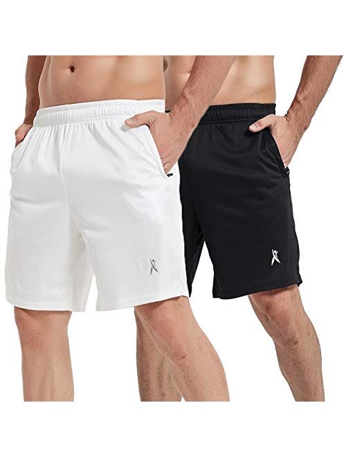 Priessei Men's 7" Workout Running Shorts Athletic Lightweight Gym Shorts with Zip Pockets