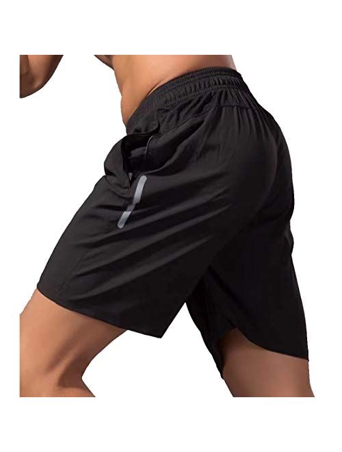 Men Athletic Shorts with Zipper Pockets Dry Fit Gym Shorts for Running Training and Fitness