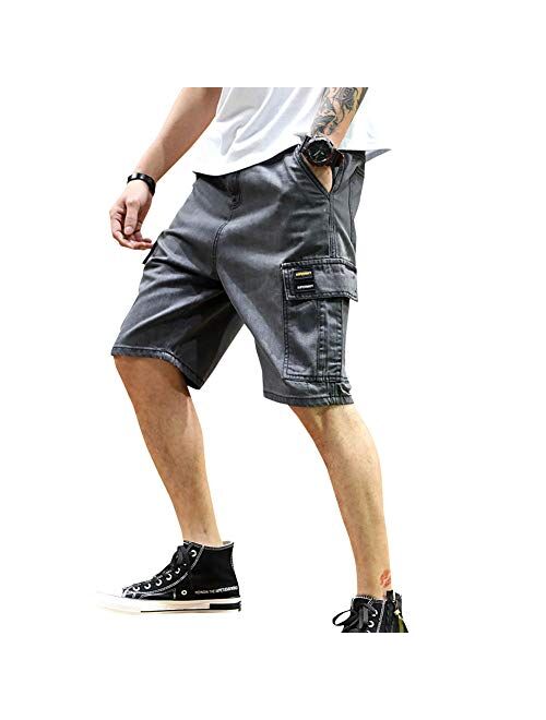 LONGBIDA Men's Loose Fit Denim Cargo Shorts with Multi Pockets