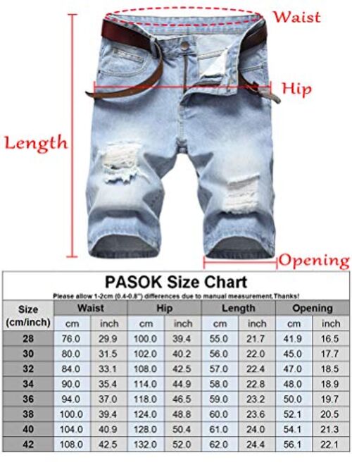 PASOK Men's Casual Denim Shorts Ripped Short Pants Straight Fit Jeans Shorts with Hole