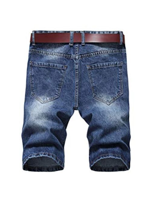 PASOK Men's Casual Denim Shorts Ripped Short Pants Straight Fit Jeans Shorts with Hole