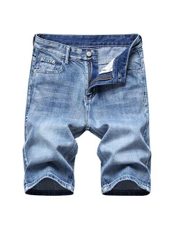 Men's Summer Denim Shorts Casual Stretchy Jeans Shorts Classic Fit Distressed Short Pants