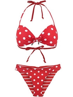 Women's Halter Bikini Set Swimsuit Bathing Suit with Polka Dots Print