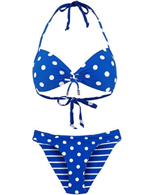 Women's Halter Bikini Set Swimsuit Bathing Suit with Polka Dots Print