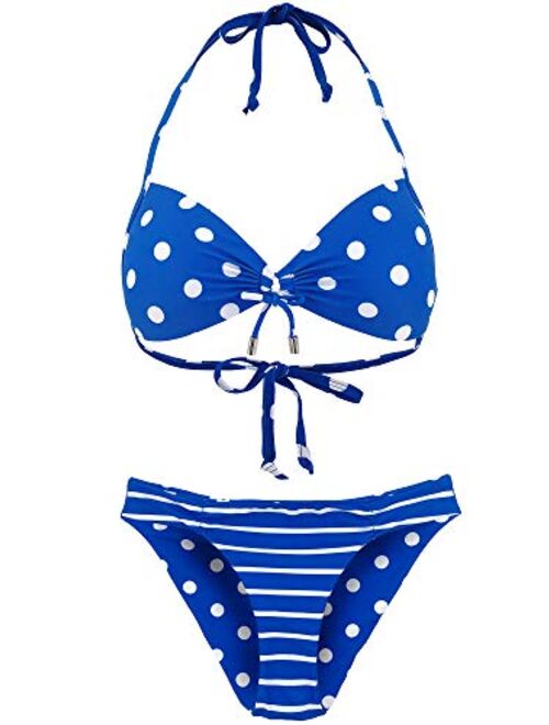 Women's Halter Bikini Set Swimsuit Bathing Suit with Polka Dots Print