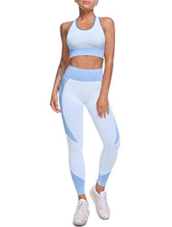 OLCHEE Women's 2 Piece Tracksuit Workout Set - High Waist Leggings and Crop Top