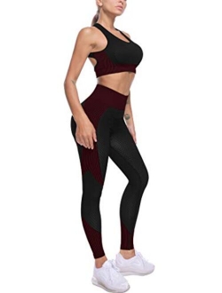 OLCHEE Women's 2 Piece Tracksuit Workout Set - High Waist Leggings and Crop Top