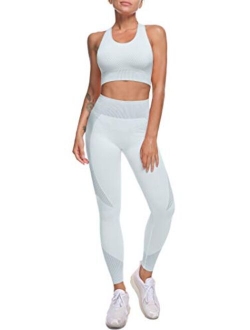 OLCHEE Women's 2 Piece Tracksuit Workout Set - High Waist Leggings and Crop Top