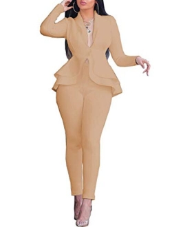 Salimdy Sexy 2 Piece Outfits for Women Long Sleeve Solid Blazer with Pants Casual Elegant Business Suit Sets