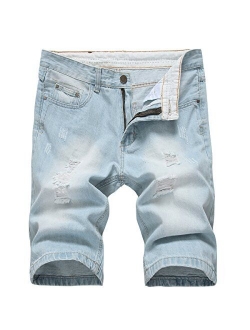 Men's Casual Ripped Denim Shorts Stylish Distressed Straight Leg Jeans Shorts