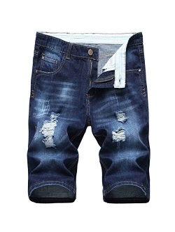 Men's Casual Ripped Denim Shorts Stylish Distressed Straight Leg Jeans Shorts