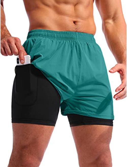 BALEAF Men's 2 in 1 Running Athletic Shorts 5" Quick Dry Workout Shorts with Liner Zipper Pocket