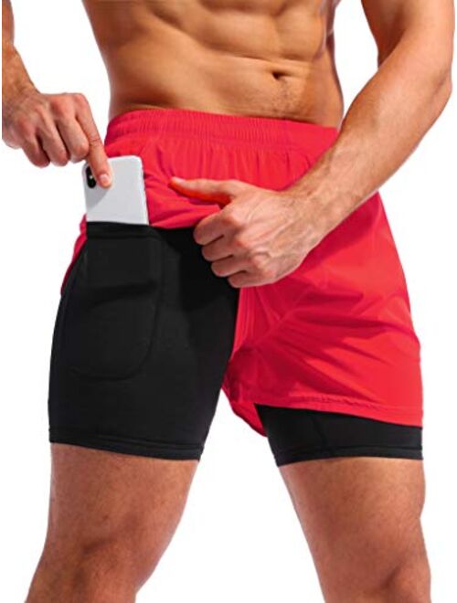 BALEAF Men's 2 in 1 Running Athletic Shorts 5" Quick Dry Workout Shorts with Liner Zipper Pocket