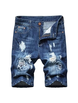 Men's Summer Essential Straight Leg Casual Ripped Denim Jean Shorts