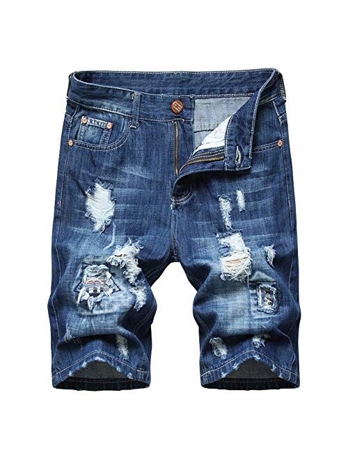 chouyatou Men's Summer Essential Straight Leg Casual Ripped Denim Jean Shorts