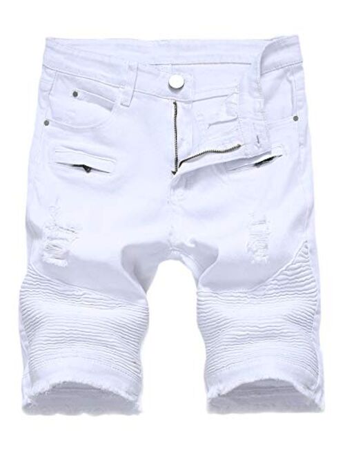 SHOOYING Men's Ripped Denim Shorts, No Belt