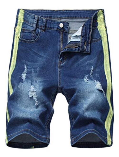 Lavnis Men's Ripped Jean Shorts Casual Distressed Denim Shorts Summer Short Pants with Pockets