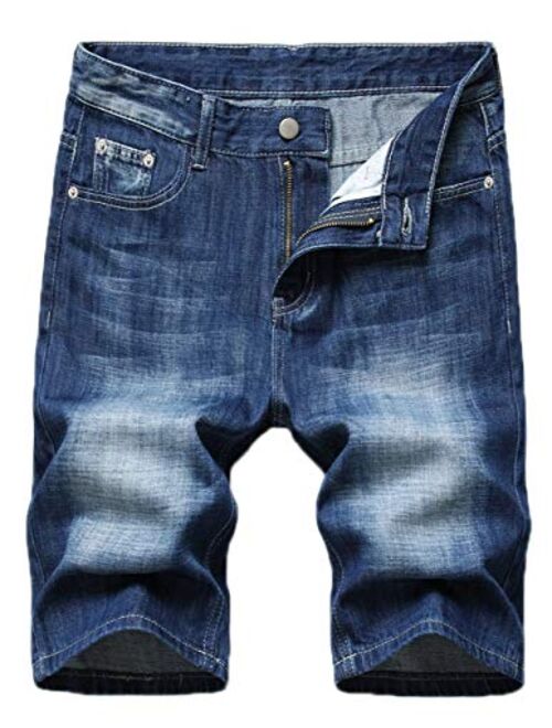 FEESON Men's Comfortable Washed Ripped Relaxed Denim Cropped Jeans Shorts