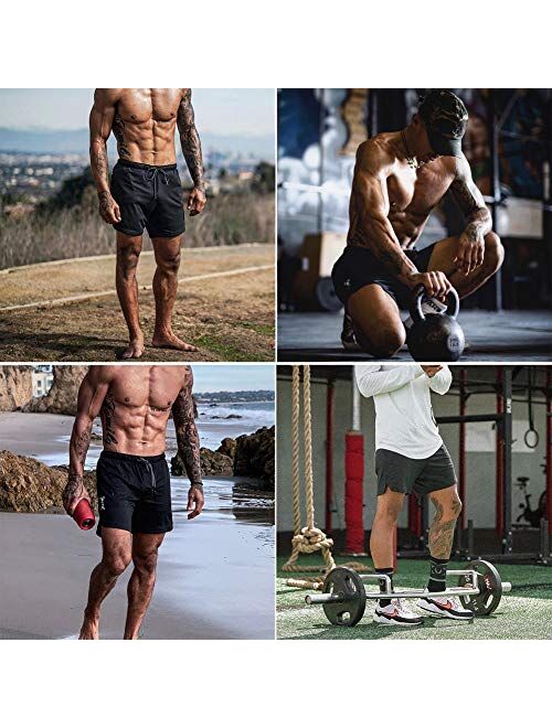 HANERDUN Men 2 in 1 Workout Running Athletic Shorts Sport Pants with Pocket