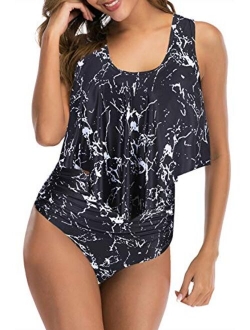 Women High Waisted Swimsuit Flounce Swimwear Racerback Vintage Two Piece Bikini