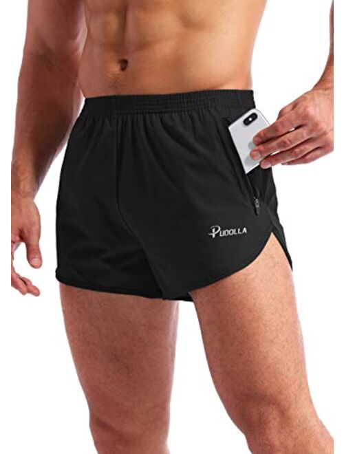 Pudolla Men’s Running Shorts 3 Inch Quick Dry Gym Athletic Workout Shorts for Men with Zipper Pockets