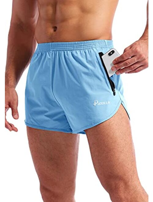 Pudolla Men’s Running Shorts 3 Inch Quick Dry Gym Athletic Workout Shorts for Men with Zipper Pockets