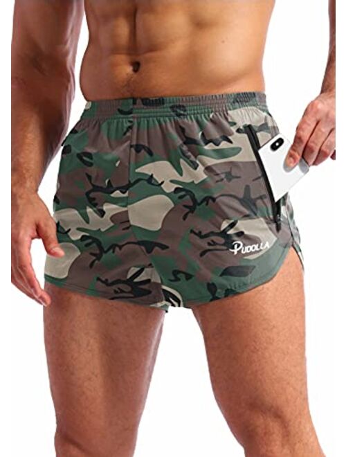 Pudolla Men’s Running Shorts 3 Inch Quick Dry Gym Athletic Workout Shorts for Men with Zipper Pockets