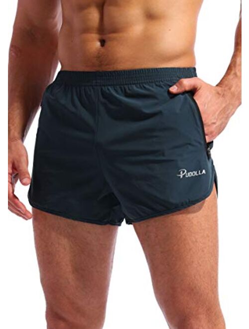 Pudolla Men’s Running Shorts 3 Inch Quick Dry Gym Athletic Workout Shorts for Men with Zipper Pockets