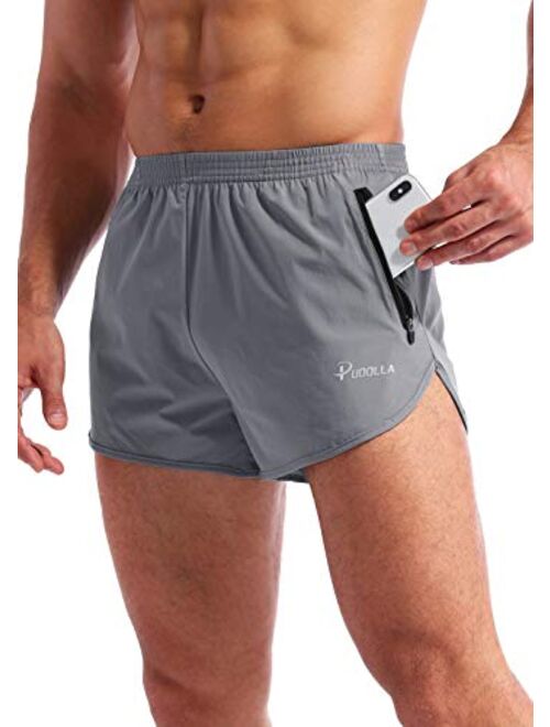 Pudolla Men’s Running Shorts 3 Inch Quick Dry Gym Athletic Workout Shorts for Men with Zipper Pockets