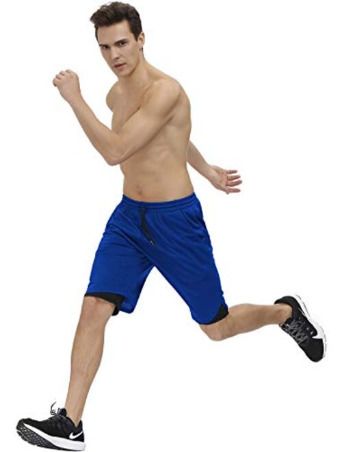 bonim Mens 2 in 1 Running Shorts Training Gym Quick Dry Workout Shorts with Pocket & Towel Loop