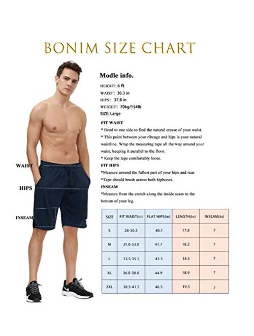 bonim Mens 2 in 1 Running Shorts Training Gym Quick Dry Workout Shorts with Pocket & Towel Loop