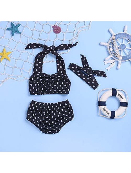 Baby Girl Bikini, Kids Toddler Polka Dot Swimsuits Halter Swimwear Bikinis Set with Headband