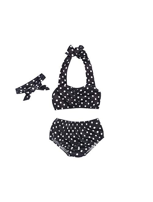 Baby Girl Bikini, Kids Toddler Polka Dot Swimsuits Halter Swimwear Bikinis Set with Headband