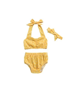 Infant Kids Baby Girls Swimwear Straps Dots Split Swimsuit Bikini Tops+Shorts+ Headbands 3 Piece Set