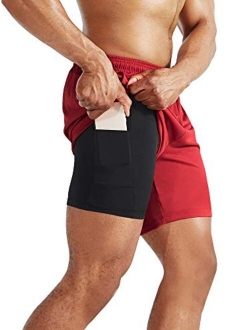 Neleus Men's 2 in 1 Running Shorts with Liner,Dry Fit Workout Shorts with Pockets