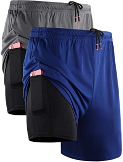 Neleus Men's 2 in 1 Running Shorts with Liner,Dry Fit Workout Shorts with Pockets