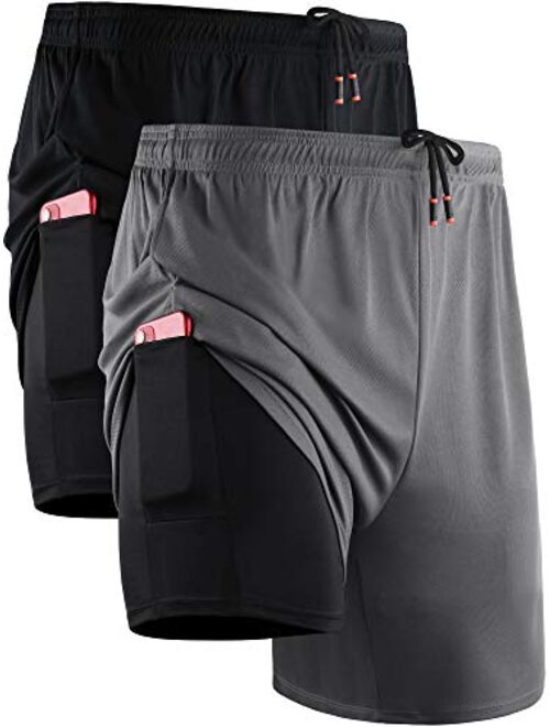 Neleus Men's 2 in 1 Running Shorts with Liner,Dry Fit Workout Shorts with Pockets