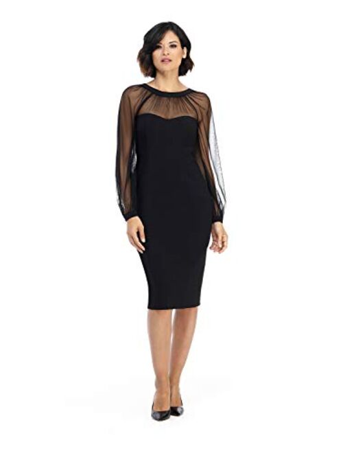 Maggy London Illusion Yoke Sheath Long Sleeve V-Neck Back dress