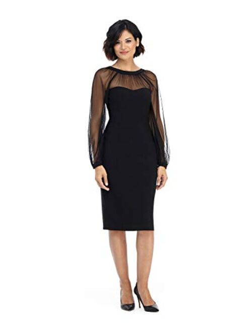 Maggy London Illusion Yoke Sheath Long Sleeve V-Neck Back dress