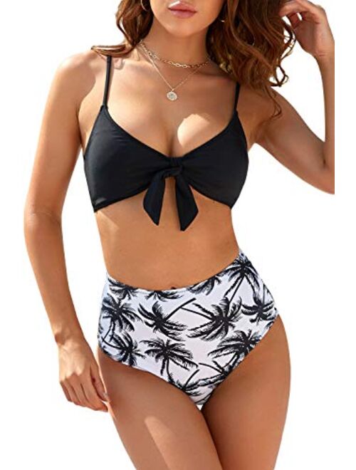 Honlyps Bikini Swimwear Womens High Waisted Two Piece Swimsuit Tie Knot High Cut Bathing Suit for Women