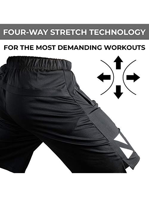 Athletic Workout Shorts with Zipper Pockets - Sweat Wicking Gym Short (Black)