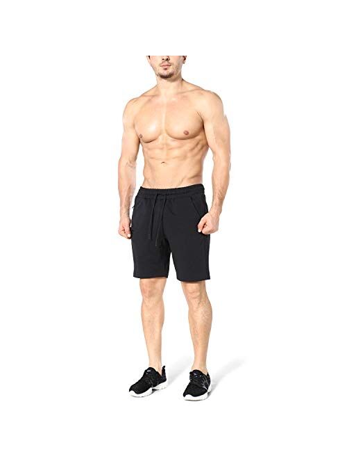 ZENWILL Mens Gym Running Shorts, Workout Athletic Bodybuilding Fitness Shorts with Zip Pockets