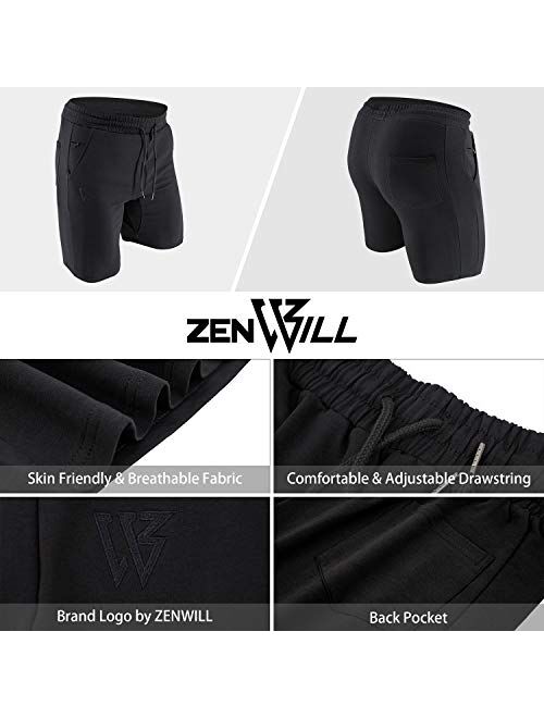 ZENWILL Mens Gym Running Shorts, Workout Athletic Bodybuilding Fitness Shorts with Zip Pockets