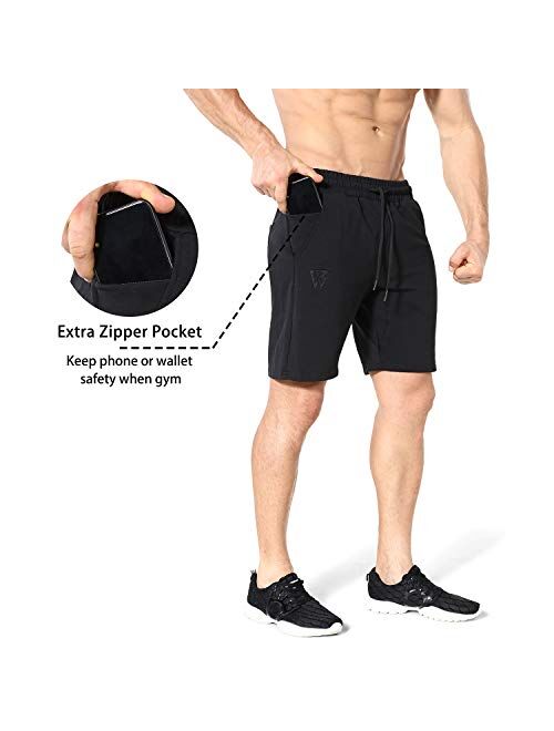 ZENWILL Mens Gym Running Shorts, Workout Athletic Bodybuilding Fitness Shorts with Zip Pockets