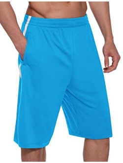 Men's 11'' Athletic Basketball Shorts Long with Zipper Pockets Gym Shorts Lightweight Workout Training Drawstrings