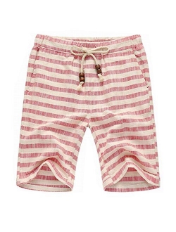 Banana Bucket Men’s Summer Casual Linen Drawstring Striped Beach Shorts