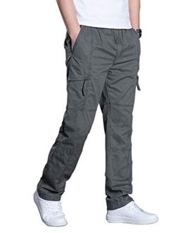 Banana Bucket Men's Full Elastic Waist Loose Fit Pants Lightweight Workwear Pull On Cargo Pants