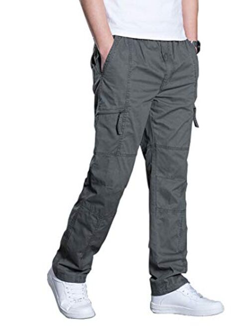 Banana Bucket Men's Full Elastic Waist Loose Fit Pants Lightweight Workwear Pull On Cargo Pants