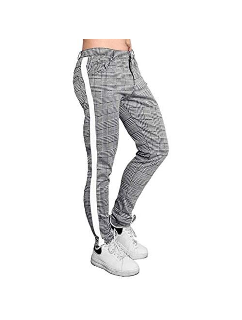 Banana Bucket Mens Gray Plaid Pants Casual Slim Fit Stretch Flat Zipper Button Pant